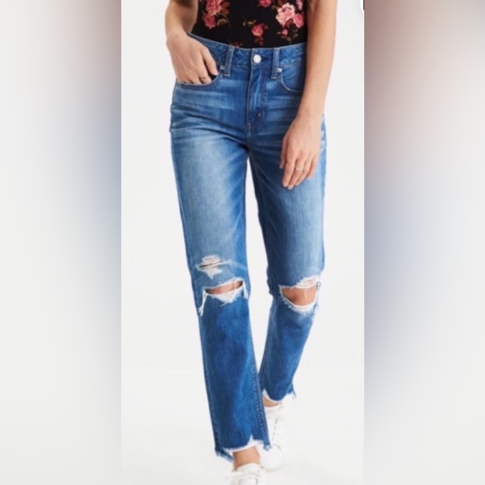 AMERICAN EAGLE Hi-Rise Tomgirl Jean Blue size 14 Long